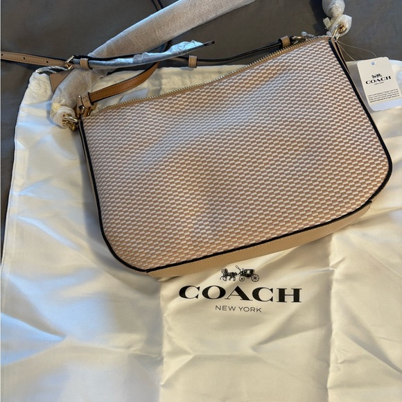 Coach Beige Checkered Shoulder Bag - Picture 3 of 4
